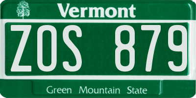VT license plate ZOS879
