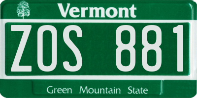 VT license plate ZOS881