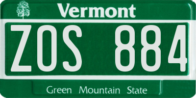 VT license plate ZOS884