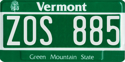 VT license plate ZOS885