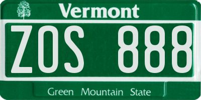 VT license plate ZOS888