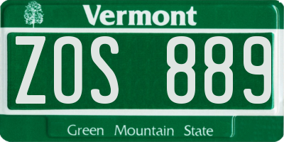 VT license plate ZOS889