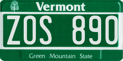 VT license plate ZOS890