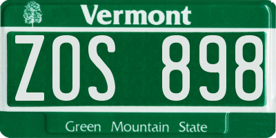 VT license plate ZOS898