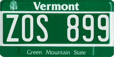 VT license plate ZOS899