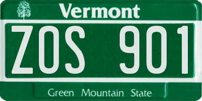 VT license plate ZOS901