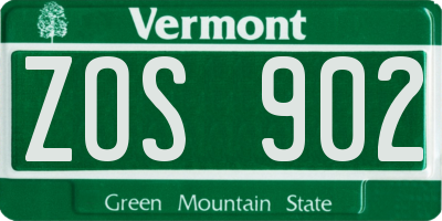 VT license plate ZOS902