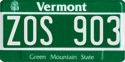 VT license plate ZOS903