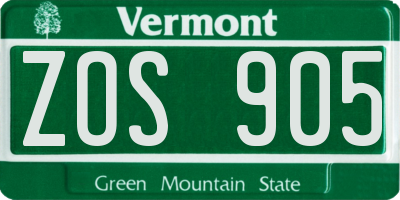 VT license plate ZOS905