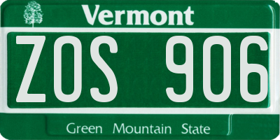 VT license plate ZOS906