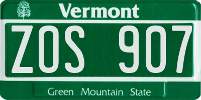 VT license plate ZOS907