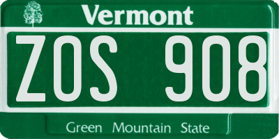 VT license plate ZOS908