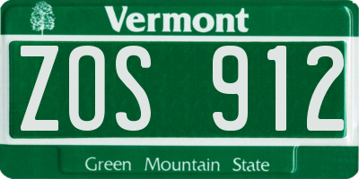 VT license plate ZOS912