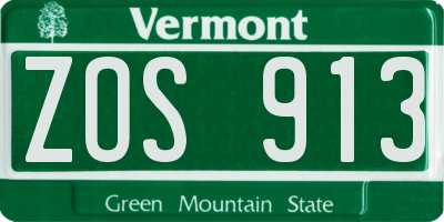VT license plate ZOS913