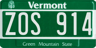 VT license plate ZOS914