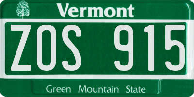 VT license plate ZOS915