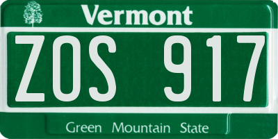 VT license plate ZOS917