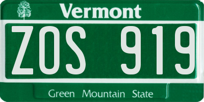 VT license plate ZOS919