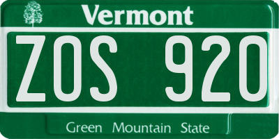 VT license plate ZOS920