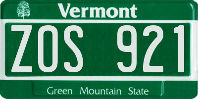 VT license plate ZOS921