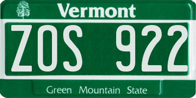 VT license plate ZOS922