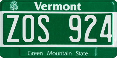 VT license plate ZOS924