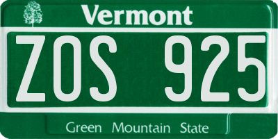 VT license plate ZOS925