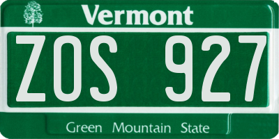 VT license plate ZOS927