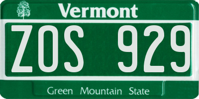 VT license plate ZOS929