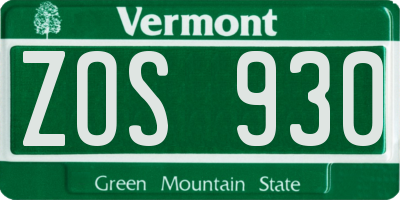 VT license plate ZOS930