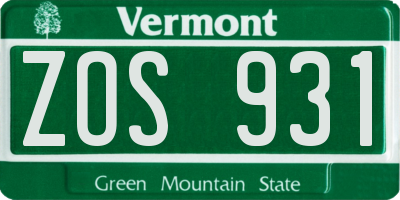 VT license plate ZOS931