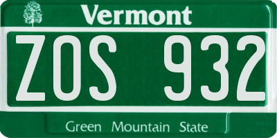 VT license plate ZOS932