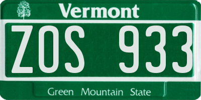 VT license plate ZOS933