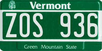 VT license plate ZOS936