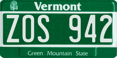VT license plate ZOS942