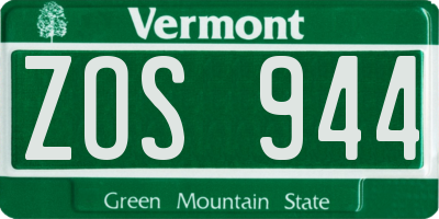 VT license plate ZOS944