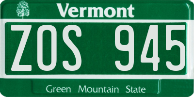 VT license plate ZOS945