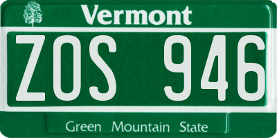 VT license plate ZOS946