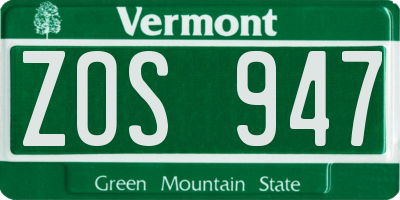 VT license plate ZOS947