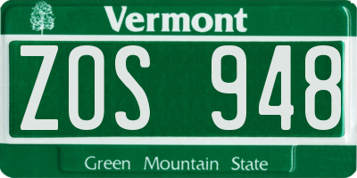 VT license plate ZOS948