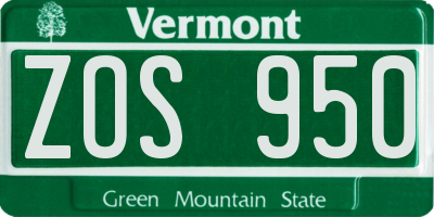 VT license plate ZOS950