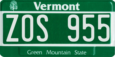 VT license plate ZOS955