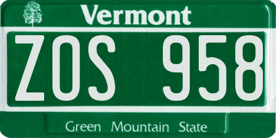 VT license plate ZOS958