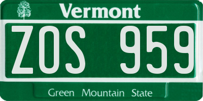 VT license plate ZOS959
