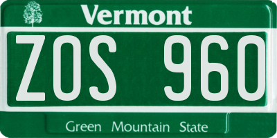 VT license plate ZOS960