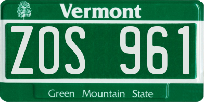 VT license plate ZOS961