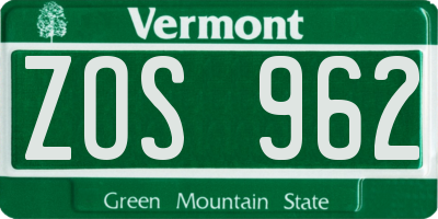 VT license plate ZOS962