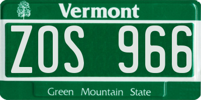 VT license plate ZOS966
