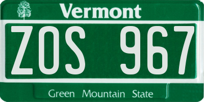 VT license plate ZOS967