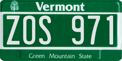 VT license plate ZOS971